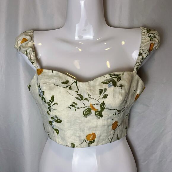 Reformation 100% Linen Crop Top Corset Size 0 Citron Print Lemons Sweetheart - Picture 2 of 8